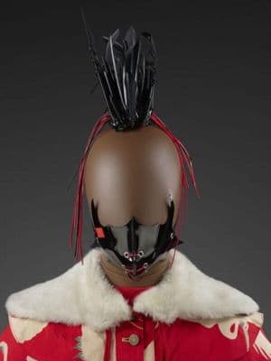 Black Plastic Sculptural Headpiece with Angular Projections