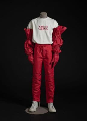 White Red Viscose Tracksuit with Text Detail