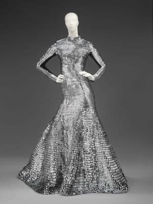 Metallic Silver Neoprene Mermaid Dress with Neckpiece