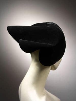 Black Velvet Sculptural Beret with Asymmetrical Brim