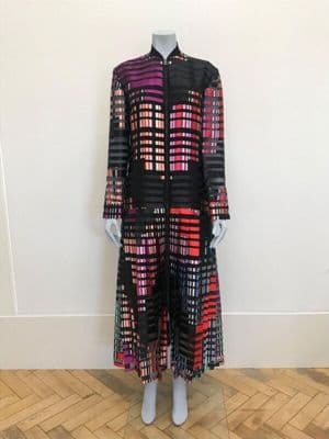 Multicolored Silk Geometric Block Midi Shirt Dress