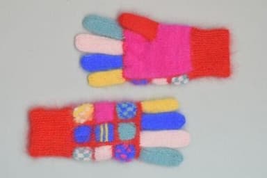 Multi-Colored Angora Fingerless Knitted Gloves