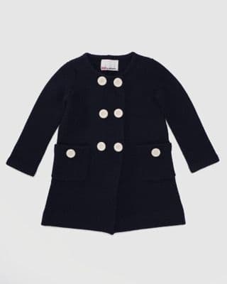 Navy Wool Double-Breasted Girls Coat with Cream Buttons