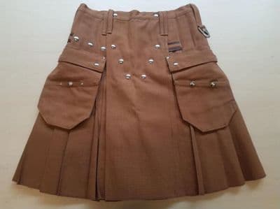 Tan Cotton Drill Utility Kilt with Cargo Pockets