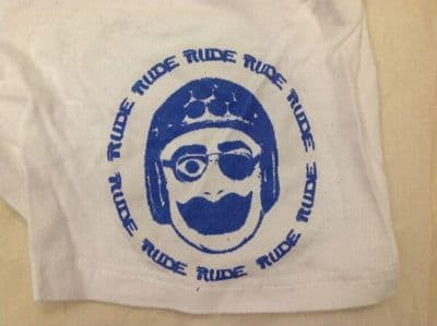 White Cotton T-Shirt with Blue Graphic Print