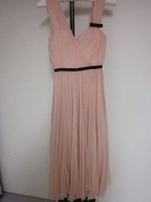 Pink Silk Chiffon Midi Dress with Black Ribbon
