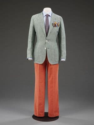 Green Linen Herringbone Jacket Orange Cotton Ensemble