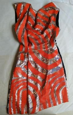 Orange Silver Sequined Geometric Mini Dress