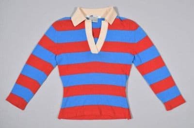 Red Blue Striped Cashmere Polo Jumper