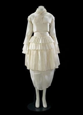 Cream Silk Tiered Pleated A-Line Skirt
