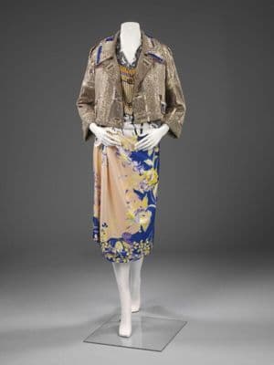 Peach Silk Floral Print Midi Skirt