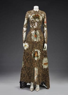 Gold Metallic Embroidered Silk Evening Gown