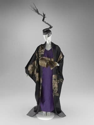 Black Silk Kimono Coat with Gold Embroidery Ensemble