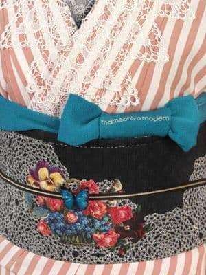 Coral Pink Teal Silk Crêpe Obiage Sash