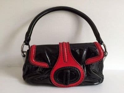 Red Black Patent Leather Structured Handbag