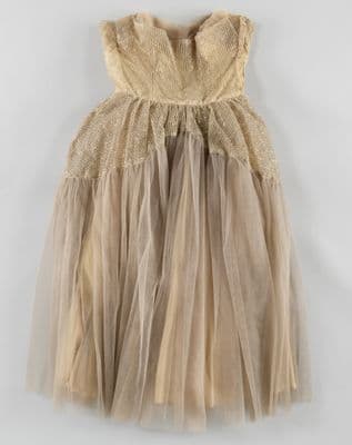 Strapless Cream Tulle Cocktail Dress Gold Accents