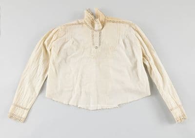 Cream Cotton Blouse with Lace and Floral Embroidery