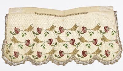 Cream Silk Apron with Burgundy Rose Brocade