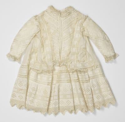 Cream Cotton Child's Dress with Machine Lace