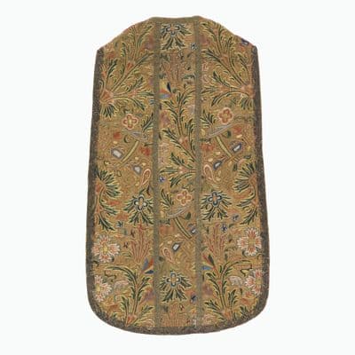 Golden Brown Silk Chasuble with Floral Embroidery