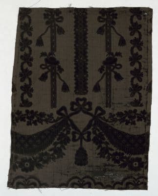 Olive Green Silk Velvet Fragment with Floral Motifs