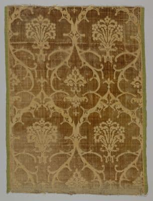 Golden Yellow Silk Velvet Fragment with Damask Pattern