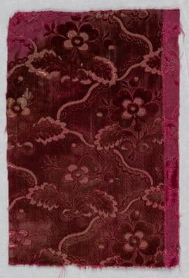 Burgundy Silk Velvet Fragment with Floral Pattern