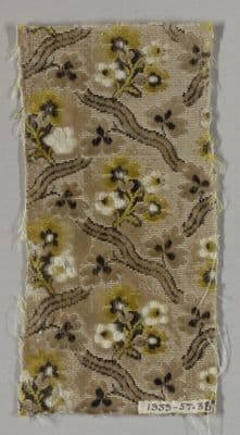 Cream Silk Velvet Fragment with Vine Pattern