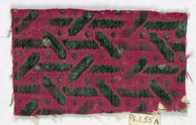 Deep Magenta Silk Velvet Fragment with Green Leaf Motifs