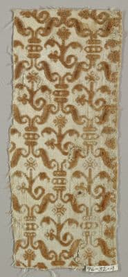 Golden Brown Silk Velvet Fragment with Damask Pattern
