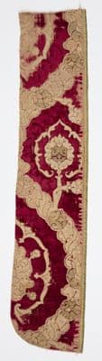 Deep Crimson Silk Velvet Fragment with Gold Brocade