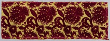 Burgundy Silk Velvet Fragment with Gold Baroque Pattern