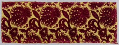 Burgundy Silk Velvet Fragment with Gold Baroque Pattern