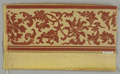Burgundy Silk Velvet Band with Scrolling Foliate Pattern