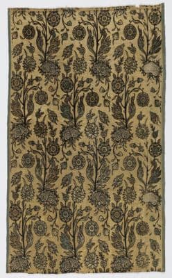 Golden Yellow Silk Velvet Fragment with Metallic Thread