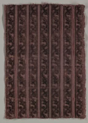 Burgundy Silk Velvet Fragment with Dark Brown Stripes
