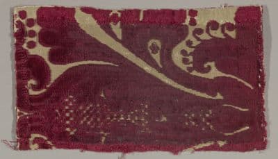 Burgundy Silk Velvet Fragment with Gold Floral Motifs