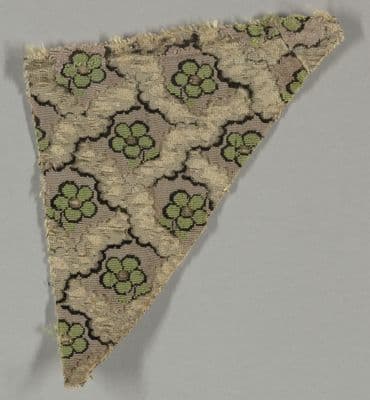 Sage Green Silk Velvet Fragment with Gold Quatrefoil