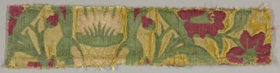 Deep Red Silk Velvet Fragment with Thistle Motifs