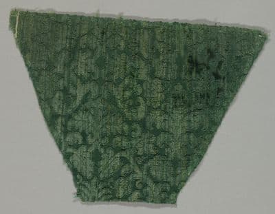 Forest Green Silk Velvet Fragment with Brocaded Pattern