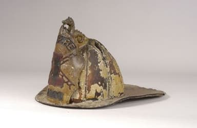 Brown Leather Firefighter Helmet with Gold Trim