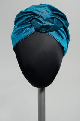 Teal Silk Dupioni Draped Turban Headwrap