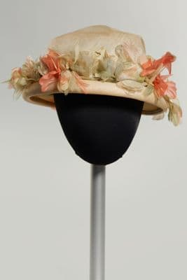Cream Straw Cloche Hat with Pink Blue Flowers