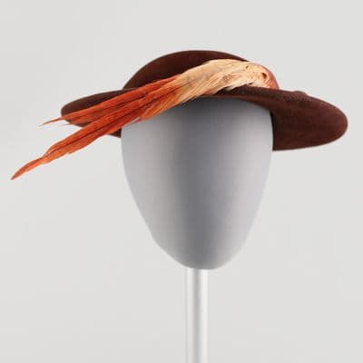 Brown Felt Hat with Feathers and Bow