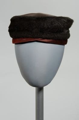 Brown Pillbox Hat with Black Faux Fur