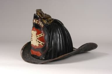 Black Leather Firefighter Helmet with Gold Trim