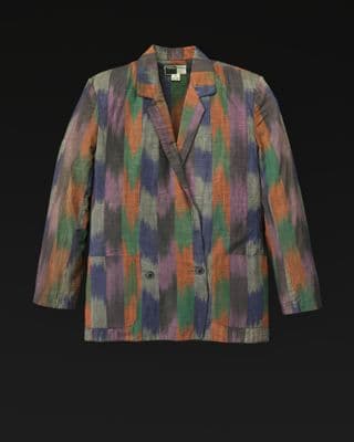 Purple Orange Green Geometric Print Cotton Blazer