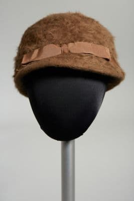 Brown Fur Felt Cloche Hat with Visor