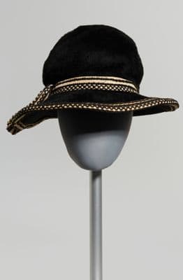 Black Fur Felt Cloche Hat with Woven Trim