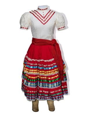 White Cotton Escaramuza Ensemble with Red Blue Trim